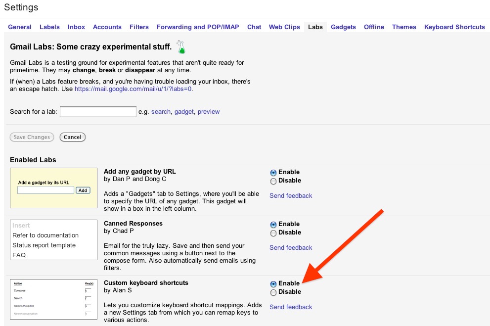 Gmail Labs Custom Keyboard Shortcuts2